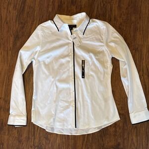 Banana Republic Blouse Womens M Button Down White bk Trim